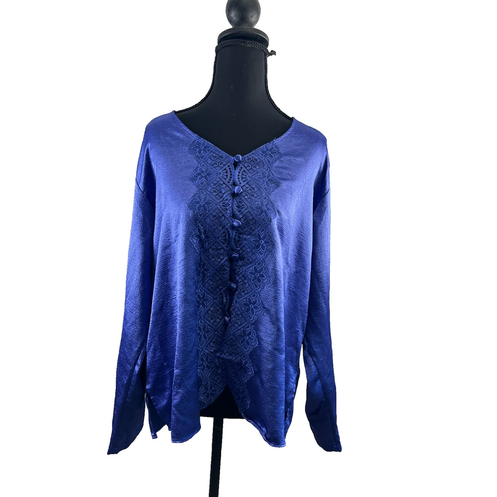 Vintage Victoria's Secret Gold Label Sleepwear Satin Blue Lace Women's Large